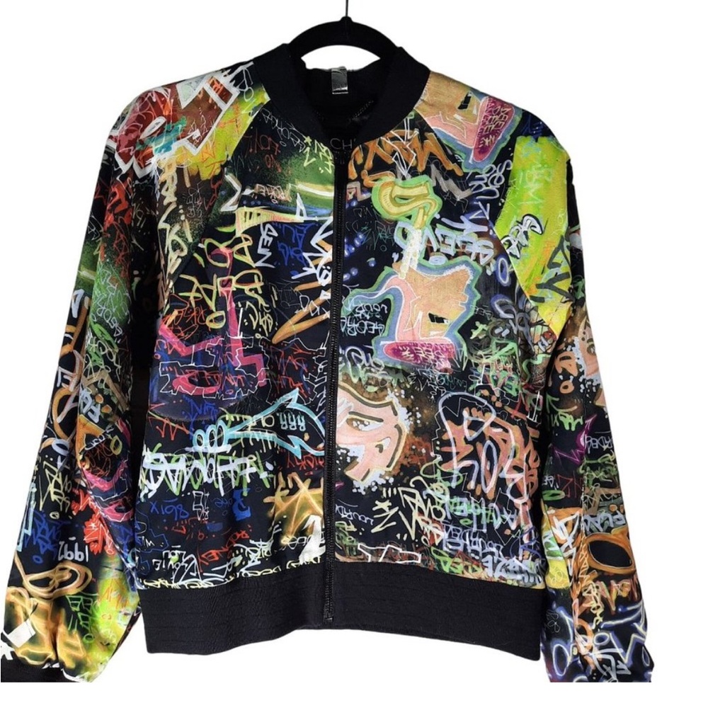 Rachel Roy Colorful Graffiti Bomber Jacket S